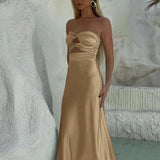 Cleo | Sheath Aqua Blue Strapless Satin Long Prom Dresses