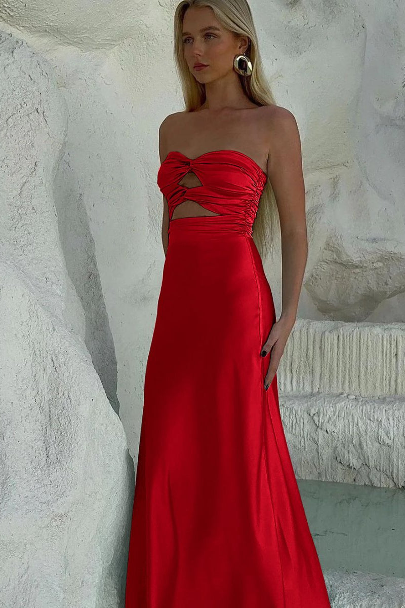 Cleo | Sheath Aqua Blue Strapless Satin Long Prom Dresses
