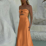 Cleo | Sheath Aqua Blue Strapless Satin Long Prom Dresses
