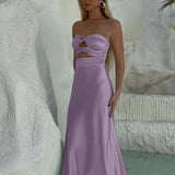 Cleo | Sheath Aqua Blue Strapless Satin Long Prom Dresses
