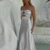 Cleo | Sheath Aqua Blue Strapless Satin Long Prom Dresses