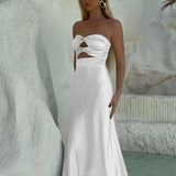 Cleo | Sheath Aqua Blue Strapless Satin Long Prom Dresses