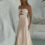 Cleo | Sheath Aqua Blue Strapless Satin Long Prom Dresses