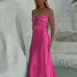 Cleo | Sheath Aqua Blue Strapless Satin Long Prom Dresses