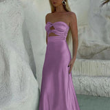 Cleo | Sheath Aqua Blue Strapless Satin Long Prom Dresses