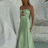 Cleo | Sheath Aqua Blue Strapless Satin Long Prom Dresses