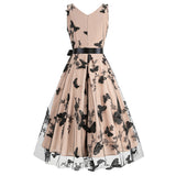 1950S V-Neck Belted Sleeveless Vintage Dress
