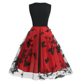 1950S V-Neck Butterfly Embroidered Sleeveless Vintage Dress