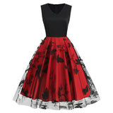 1950S V-Neck Butterfly Embroidered Sleeveless Vintage Dress