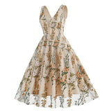 1950S V-Neck Sleeveless Havy Embroidery Retro 50S dress Hepburn Vintage Dress