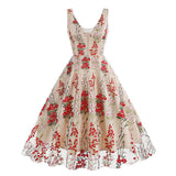 1950S V-Neck Sleeveless Havy Embroidery Retro 50S dress Hepburn Vintage Dress