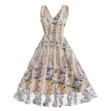1950S V-Neck Sleeveless Havy Embroidery Retro 50S dress Hepburn Vintage Dress