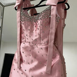 Valen | Pink Square Neck Satin Short Strapless Homecoming Dress With Bows