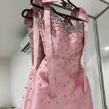 Valen | Pink Square Neck Satin Short Strapless Homecoming Dress With Bows