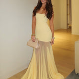 Valeska | Yellow Strapless Chiffon Mermaid Long Prom Dresses