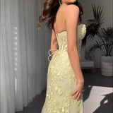 Luma | Hot Pink Mermaid Strapless Corset Lace Long Prom Dress with Slit