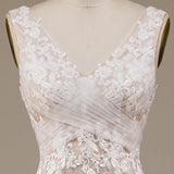 Apricot Tulle Sweep Train Wedding Dress with Lace