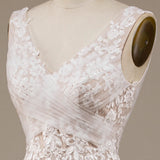 Apricot Tulle Sweep Train Wedding Dress with Lace
