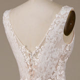 Apricot Tulle Sweep Train Wedding Dress with Lace